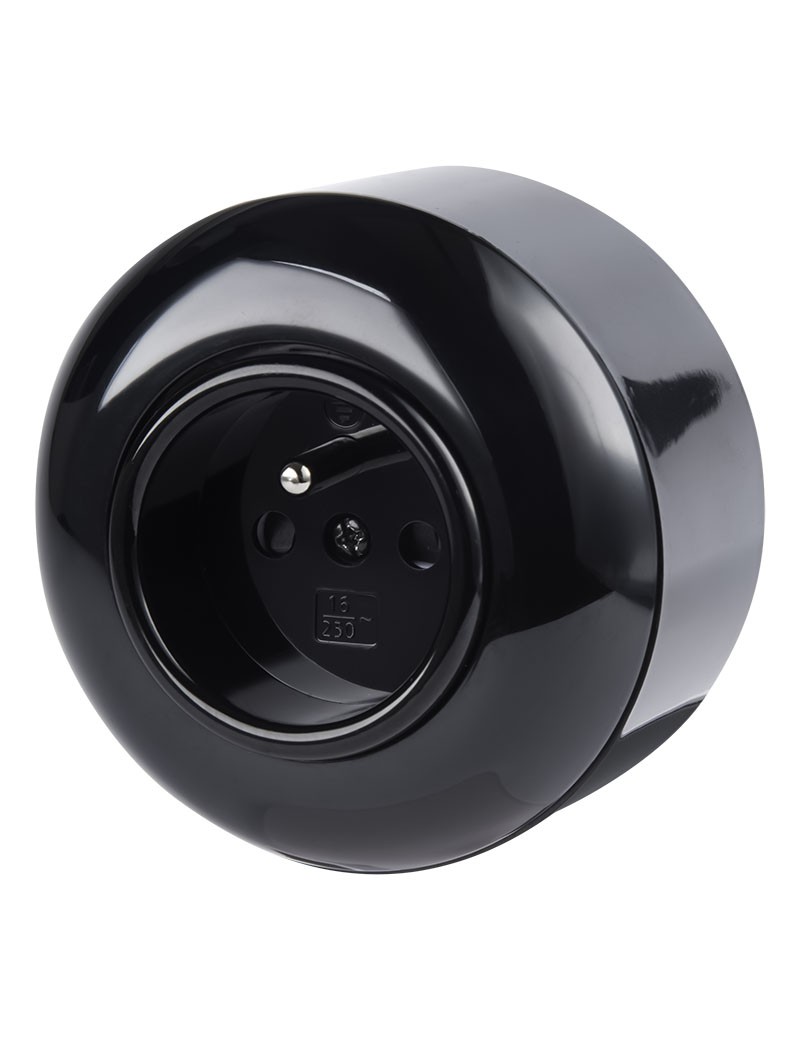 LOFT ZÁSUVKA 230V S KOLÍKEM ČERNÁ NA OMÍTKU...