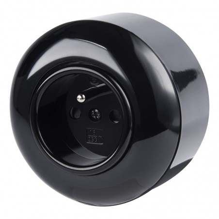 LOFT ZÁSUVKA 230V S KOLÍKEM ČERNÁ NA OMÍTKU JEDNONÁSOBNÁ JLM