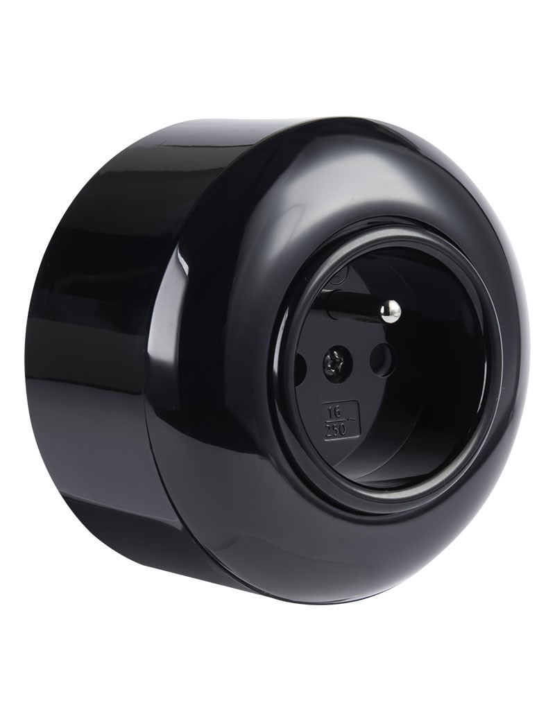 LOFT ZÁSUVKA 230V S KOLÍKEM ČERNÁ NA OMÍTKU...