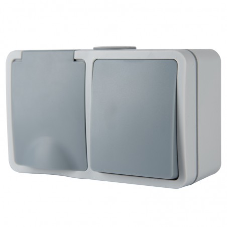 DOUBLE SWITCH + SOCKET WITH FLAP SURFACE-MOUNTED INDUSTRIAL IP54 JLM