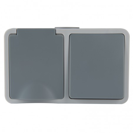 DOUBLE SWITCH + SOCKET WITH FLAP SURFACE-MOUNTED INDUSTRIAL IP54 JLM
