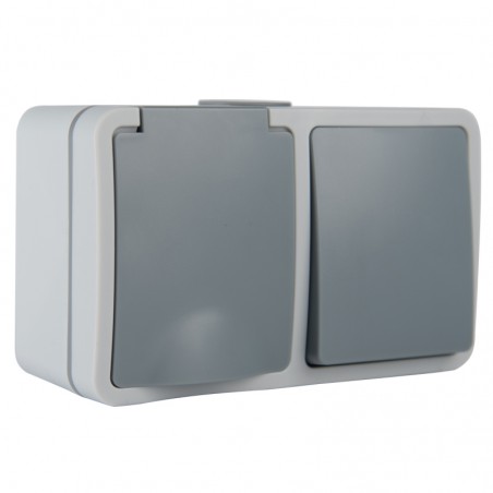 DOUBLE STAIR SWITCH + SOCKET WITH FLAP SURFACE-MOUNTED INDUSTRIAL IP54 JLM