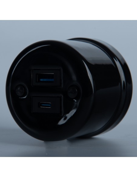CERAMICZNE GNIAZDO NATYNKOWE 1xUSB A/1xUSB C CZARNE