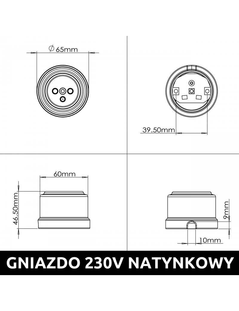 CERAMIC SOCKET 230V SURFACE-MOUNTED BLACK 2GN03B