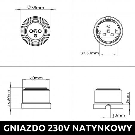 CERAMIC SOCKET 230V SURFACE-MOUNTED BLACK 2GN03B