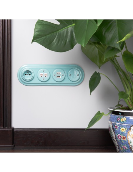 KERAMICKÁ ZÁSUVKA 2xUSB RETRO MÁTOVÁ PODOMÍTKA PASTEL