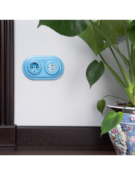 CERAMIC SCHUKO FLUSH-MOUNTED SOCKET PASTEL AZURE