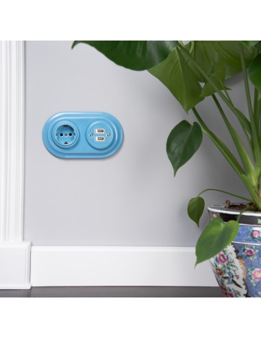 CERAMIC SCHUKO FLUSH-MOUNTED SOCKET PASTEL AZURE