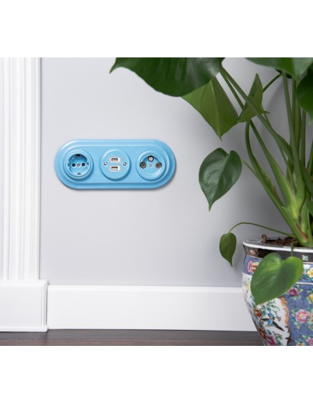 CERAMIC SCHUKO FLUSH-MOUNTED SOCKET PASTEL AZURE