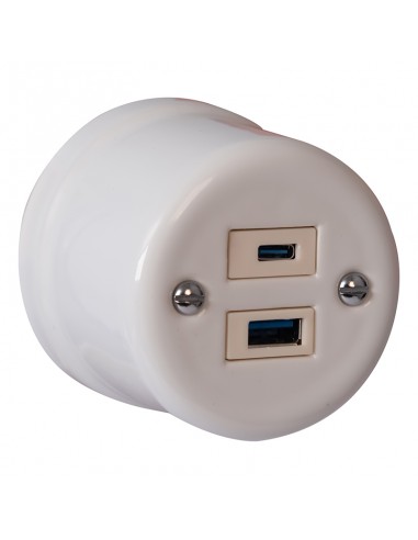 Ceramic Surface-Mounted Socket 1xUSB A / 1xUSBC
