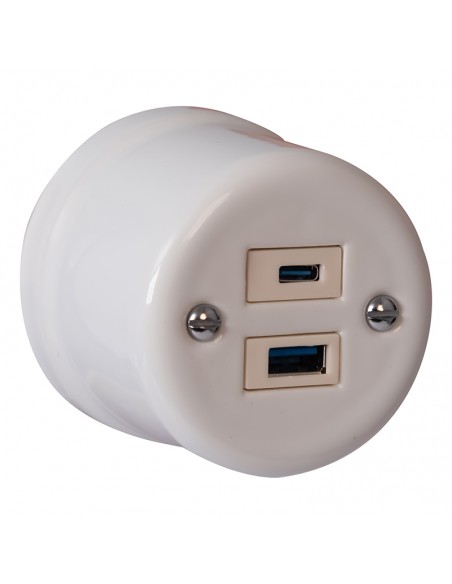 Ceramic Surface-Mounted Socket 1xUSB A / 1xUSBC