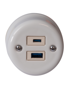 CERAMICZNE GNIAZDO NATYNKOWE 1xUSB A/1xUSB C BIAŁE 2