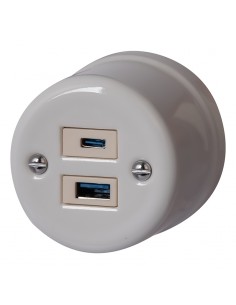 CERAMICZNE GNIAZDO NATYNKOWE 1xUSB A/1xUSB C BIAŁE