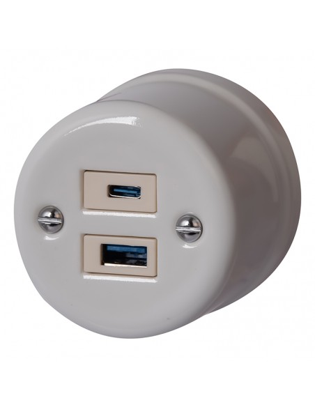 Ceramic Surface-Mounted Socket 1xUSB A / 1xUSBC
