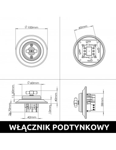 CERAMICZNY WŁĄCZNIK PODTYNKOWY KRZYŻOWY CZARNY...