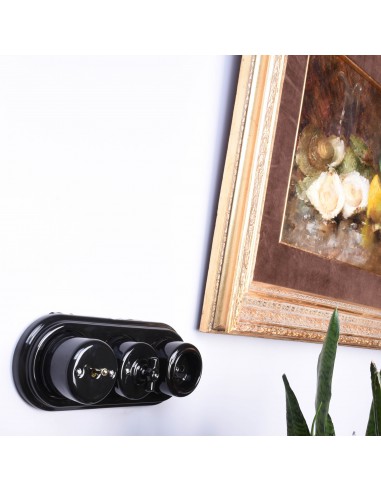 CERAMIC SURFACE MOUNTED SWITCH CROSS LEVER BLACK