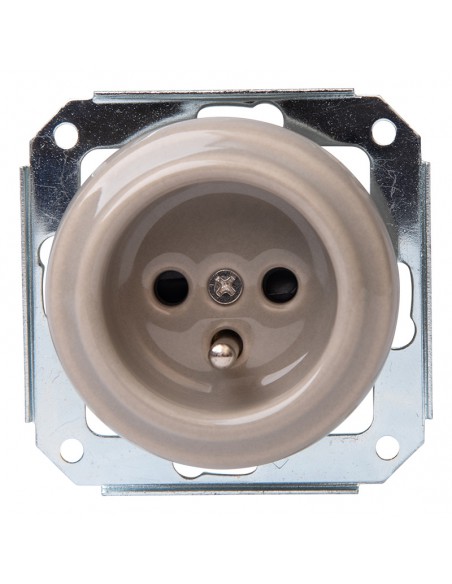 Toma de corriente cerámica empotrada en color oliva pastel sin marco