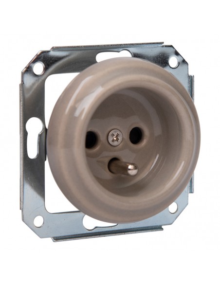 Toma de corriente cerámica empotrada en color oliva pastel sin marco