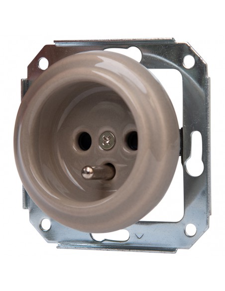 Toma de corriente cerámica empotrada en color oliva pastel sin marco