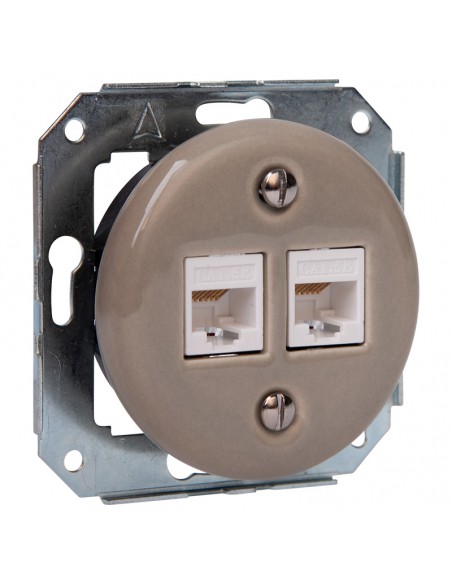 CERAMICZNE GNIAZDO 2xRJ45 PODTYNKOWE PASTELOWE OLIWKA BEZ RAMKI