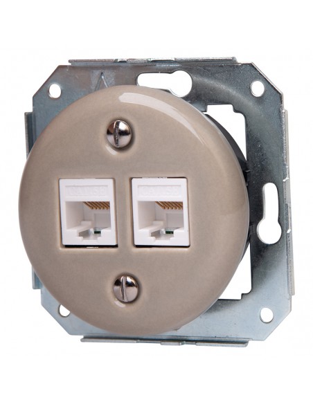 CERAMICZNE GNIAZDO 2xRJ45 PODTYNKOWE PASTELOWE OLIWKA BEZ RAMKI