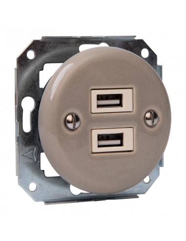 Toma empotrada de cerámica con 2× USB, oliva...