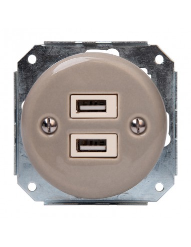 Toma empotrada de cerámica con 2× USB, oliva...