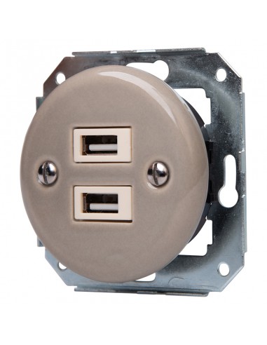Toma empotrada de cerámica con 2× USB, oliva...