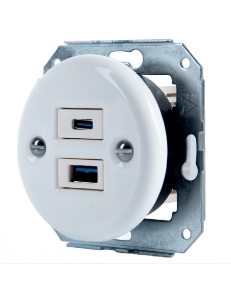 CERAMICZNE GNIAZDO PODTYNKOWE 1xUSB A/1xUSB C BIAŁE