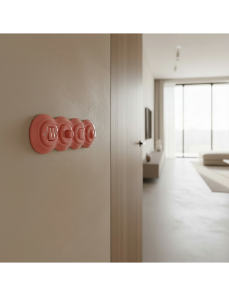 Marco cerámico cuádruple, muñeco de nieve color salmón pastel