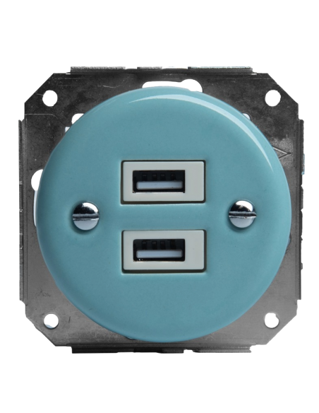 KERAMICKÁ ZÁSUVKA 2xUSB RETRO MÁTOVÁ PODOMÍTKA PASTEL