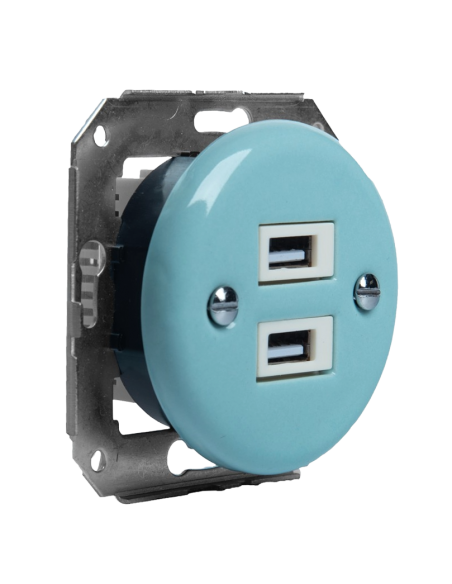KERAMICKÁ ZÁSUVKA 2xUSB RETRO MÁTOVÁ PODOMÍTKA PASTEL