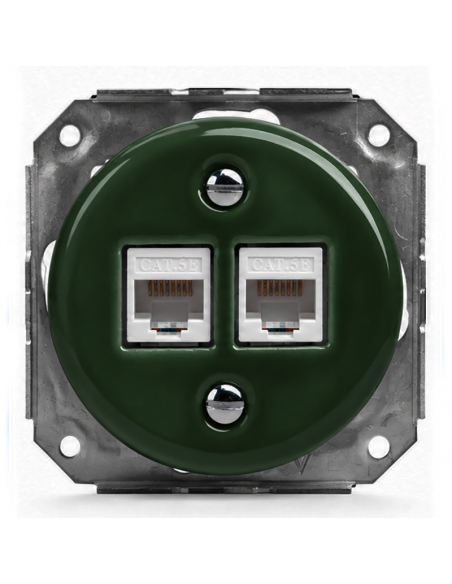 CERAMICZNE GNIAZDO 2xRJ45 PODTYNKOWE ZIELONE BEZ RAMKI