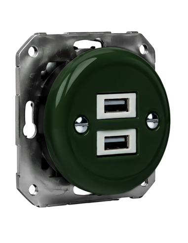 CERAMICZNE GNIAZDO PODTYNKOWE 2xUSB ZIELONE