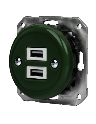 CERAMICZNE GNIAZDO PODTYNKOWE 2xUSB ZIELONE