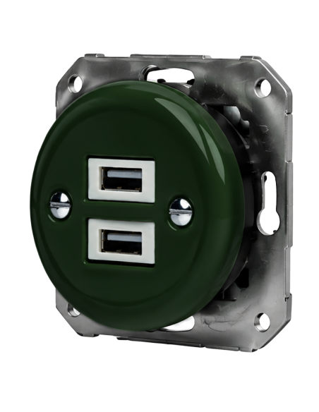 CERAMICZNE GNIAZDO PODTYNKOWE 2xUSB ZIELONE