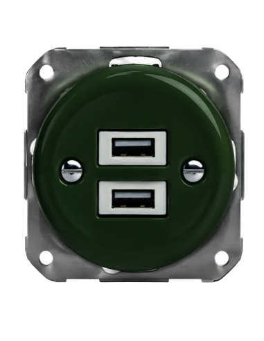 CERAMICZNE GNIAZDO PODTYNKOWE 2xUSB ZIELONE