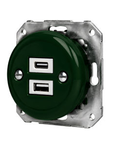 Toma de corriente cerámica empotrable 1xUSB-A/1xUSB-C verde