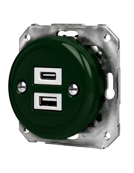 CERAMIC FLUSH-MOUNTED SOCKET 1xUSB-A/1xUSB-C ROYAL GREEN