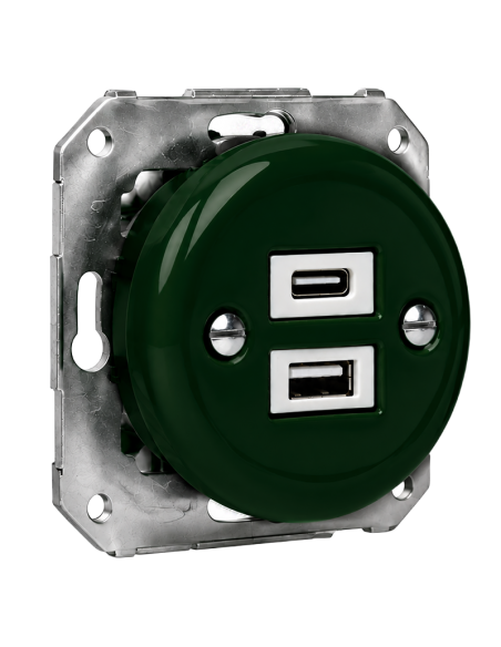 CERAMIC FLUSH-MOUNTED SOCKET 1xUSB-A/1xUSB-C ROYAL GREEN
