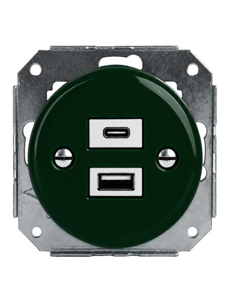 CERAMIC FLUSH-MOUNTED SOCKET 1xUSB-A/1xUSB-C ROYAL GREEN