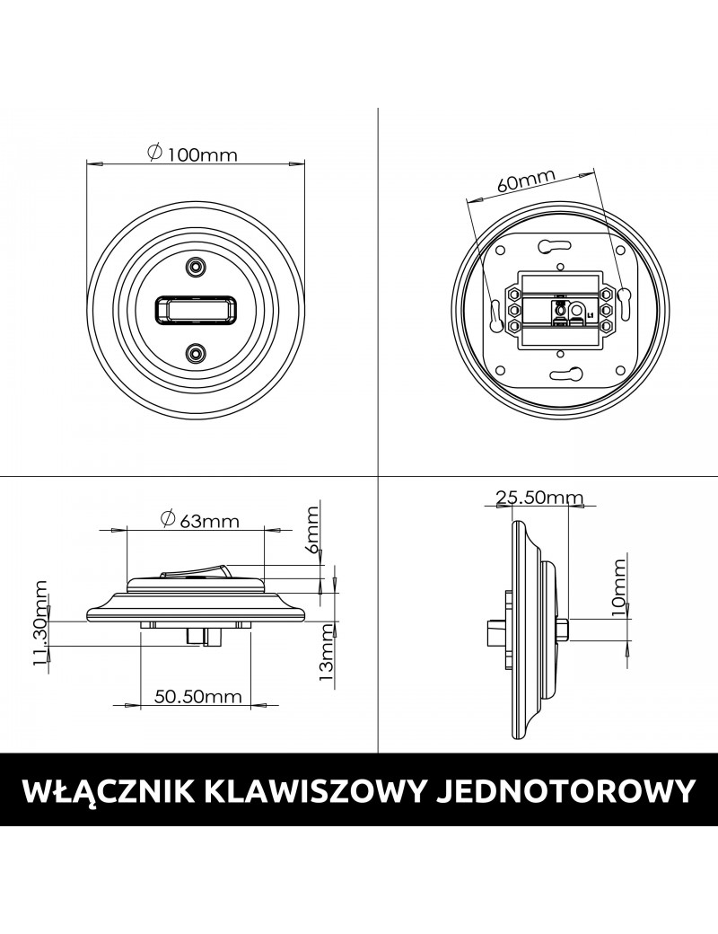 WŁĄCZNIK JEDNOTOROWY KLAWISZOWY